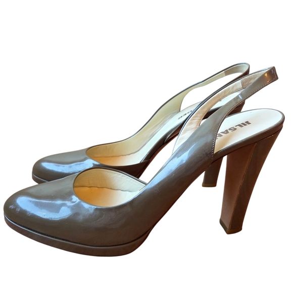 Jil Sander Patent Leather Slingback High Heels Pumps Olive Green Shoes EU 40.5 - Picture 5 of 14